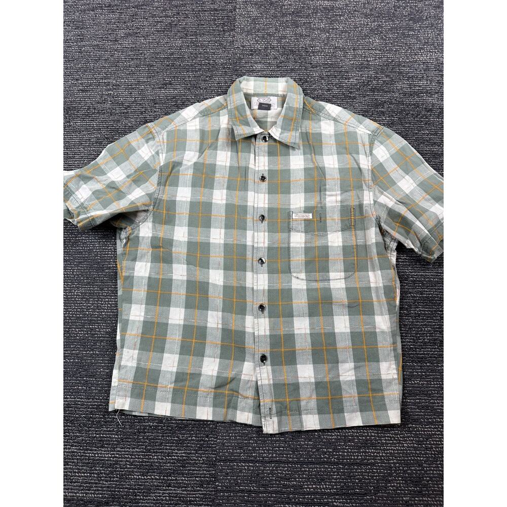 VTG Guess Jeans USA Medium Mens Short Sleeve Shirt Button Up Plaid Green